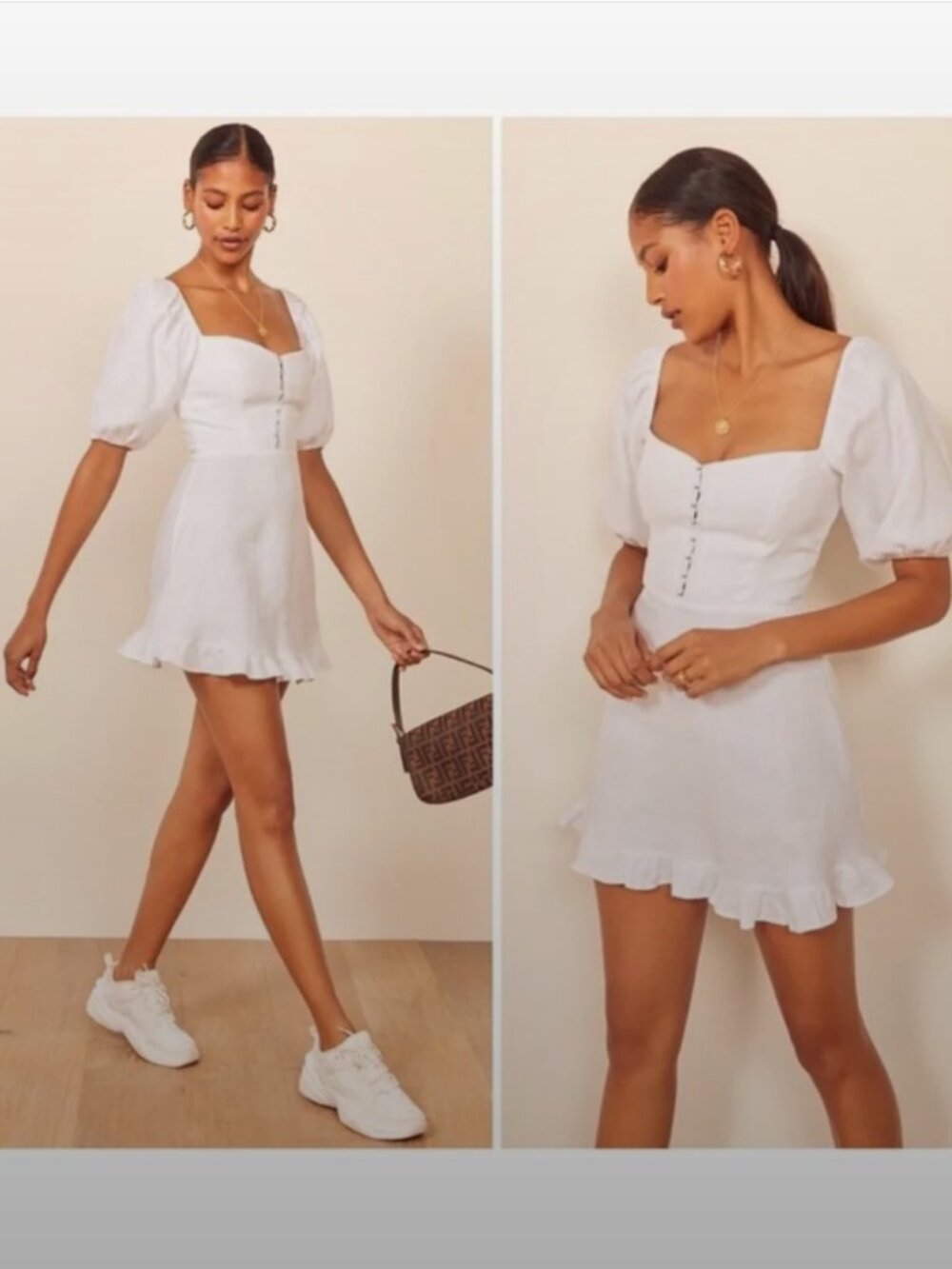 Reformation Seattle Puff Sleeve Mini dress White Linen Size 8